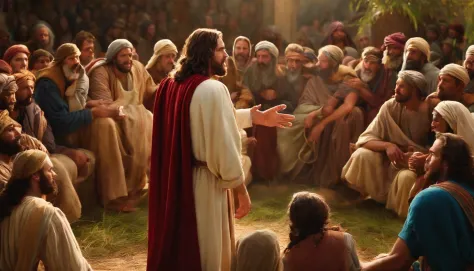 Jesus telling parables in a crowd
