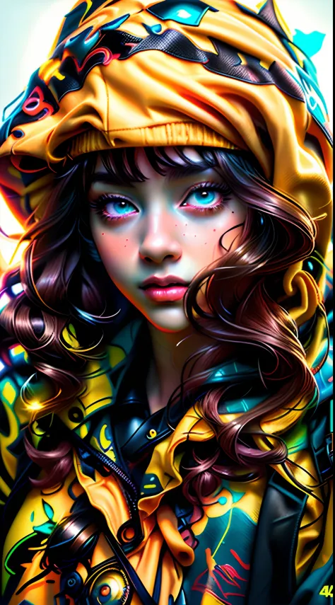 Image of a woman with a yellow raincoat and black hat, Pintura digital realista, pintura digital ultra realista, Pintura digital...