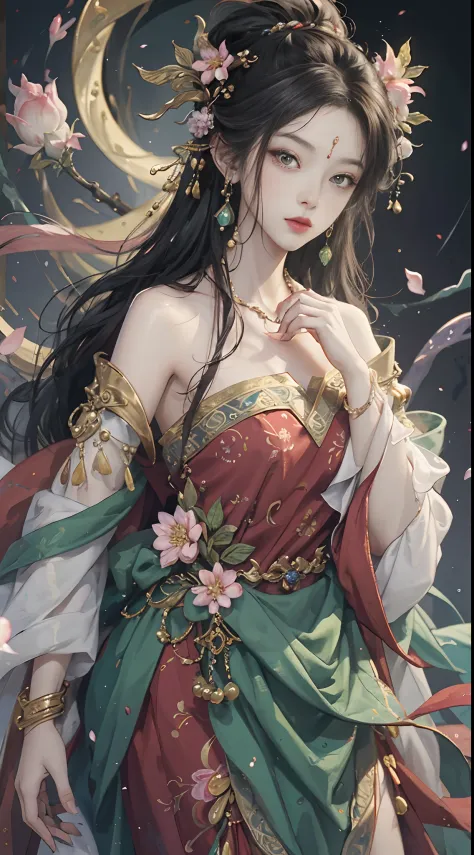 Original，（illustratio：1.1），（best qualtiy），（tmasterpiece：1.1），（the Extremely Detailed CG Unity 8K Wallpapers），（a color：1.2），1 Plum Blossom God，goddes，Bust，ancient costume，best qualtiy，Extremely detailed jewelry，Plum petals，scenecy，rios|Wagas，