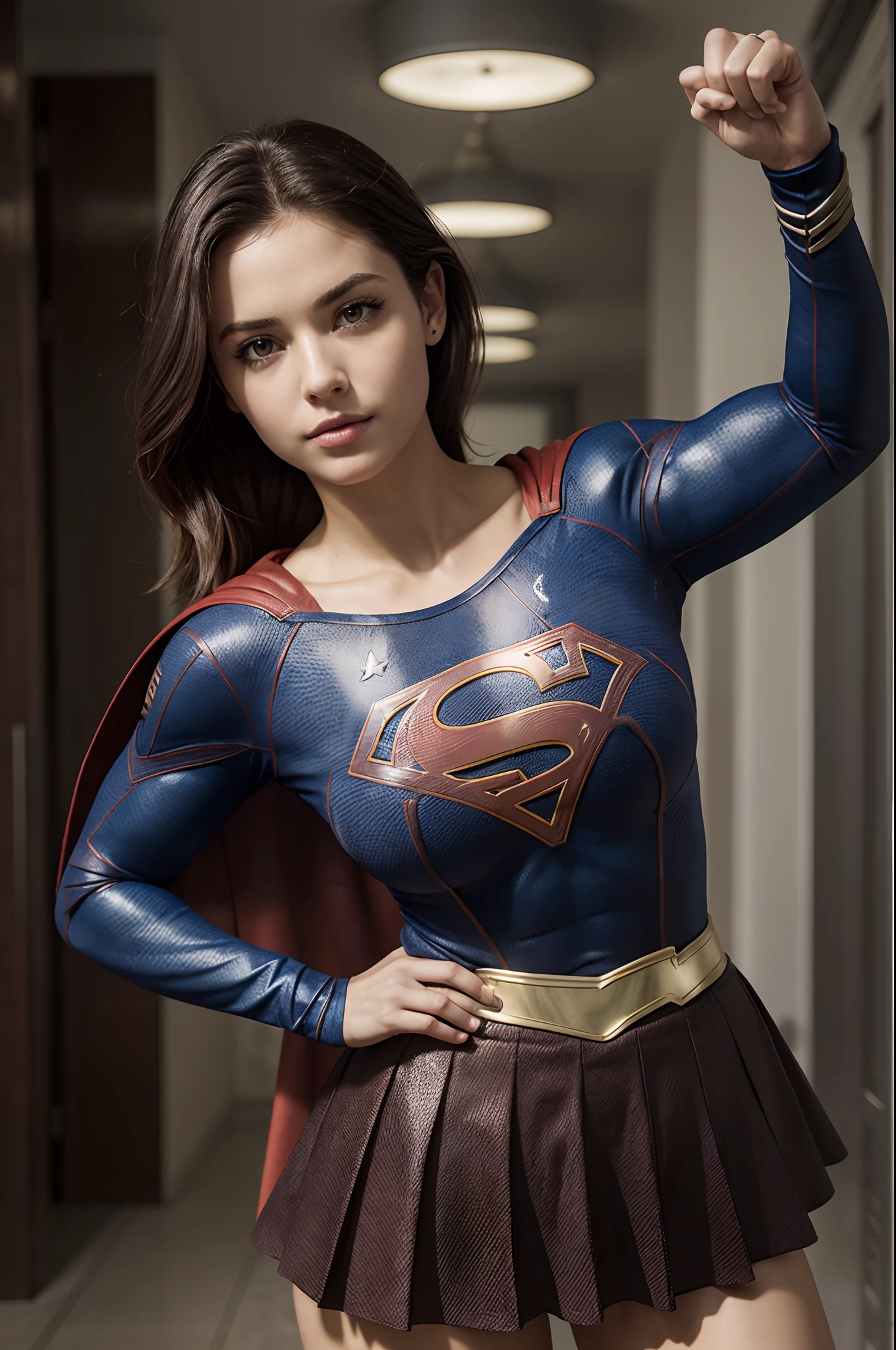 (supergirl, expresión erótica, chica diosa americana femenina perfecta, Belleza increíble, impresionante), definido, cuerpo musculoso de , pele clara, cabello corto, ojos verdes, Hermoso rostro, centrarse en la cara, selfie perfecta, pechos perfectos: 1.5 , (cuerpo musculoso: 1.1), cuerpo flexible, disfrazado ((supergir)) traje de baño sexy atrapado en su vello púbico, Lleva una falda dejando ver sus bragas transparentes ultrafinas pegadas a ella. )), armadura, pechos enormes y largos que sobresalen de la ropa, pechos grandes y largos que sobresalen del escote, cremallera abierta, culo caliente, sexy, impresionante foto profesional (Erotic Armor supergirl, bragas en el costado mostrando el vello púbico), Profundidad de campo, iluminación cinematográfica, Luz reflejada, Mundo caótico, despues del Apocalipsis, mejor calidad, disco duro, 16k, HD, Anatómicamente correcto, parte maestra, alta calidad, alto, disco duro, foto realista, ultra detallado, ((Foto perfecta, foto de la escena de la pelea, ropa desgarrada, Falda levantada mostrando sus bragas metidas por dentro. Esta posando en falda sin bragas., falda levantada, , ,