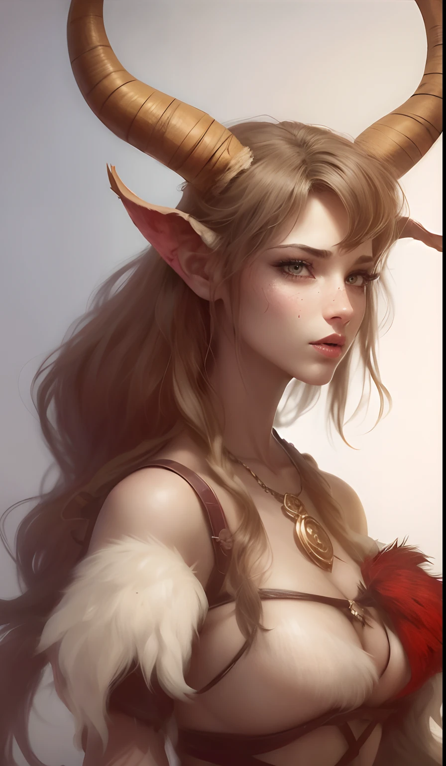 A woman with horns and a red dress posing for a picture - SeaArt AI