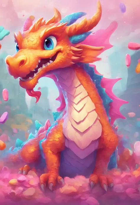 (best quality),candy dragon,flat art,western dragon,smooth surface ...