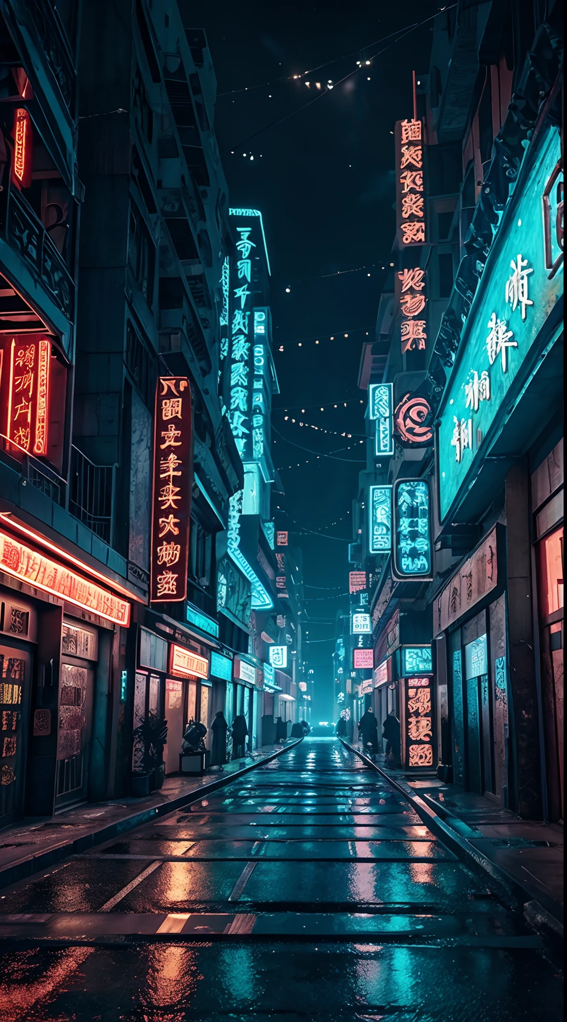 Cyberpunk City dans un film de science-fiction, rue vide, nuit, bâtiment chinoiserie, Ancien magasin, irrégulier, cartes de circuits imprimés, fils, Convoluté, Super détaillé, réaliste, hyper réaliste, haute qualité, meilleur, Super détaillé, détail fou, Très détaillé, photoréaliste, composition épique, meilleure qualité, 32k --v 6