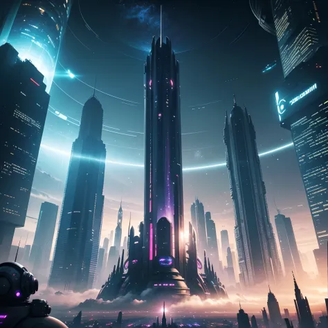 Space City、Futuristic cities、alien、floating in the universe、cyberpunked、skyscrapers line up、A space station、top-quality、​masterpiece、２４century、dream、utopian、planet earth、World of Dreams、Fantasia、𝓡𝓸𝓶𝓪𝓷𝓽𝓲𝓬、Beautiful city