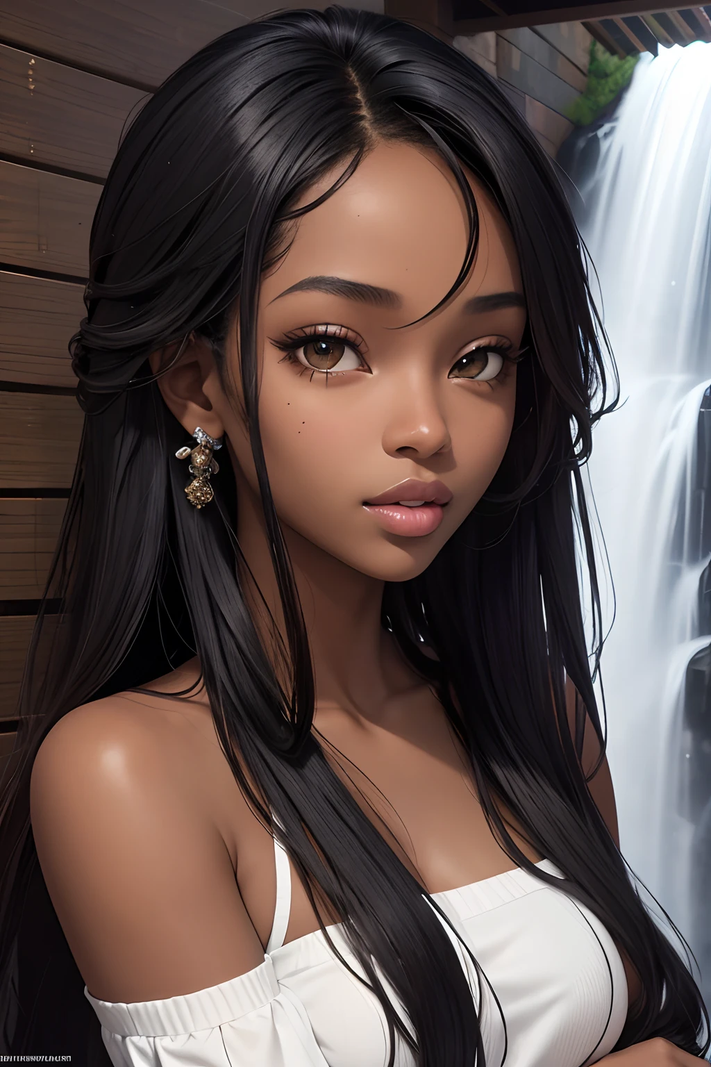 (傑作, 最高品質), ディープエボニー 1人の女の子, 美しい顔, 滝の髪