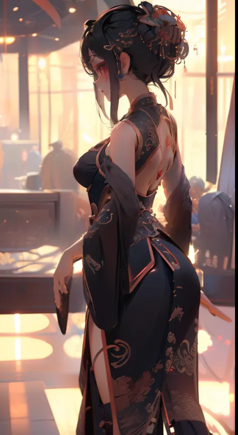 ((Best quality)), ((Masterpiece)), ((Ultra-detailed)), (illustration), (Detailed light), (An extremely delicate and beautiful),A charming young girl,Dramatic perspective,on cheongsam