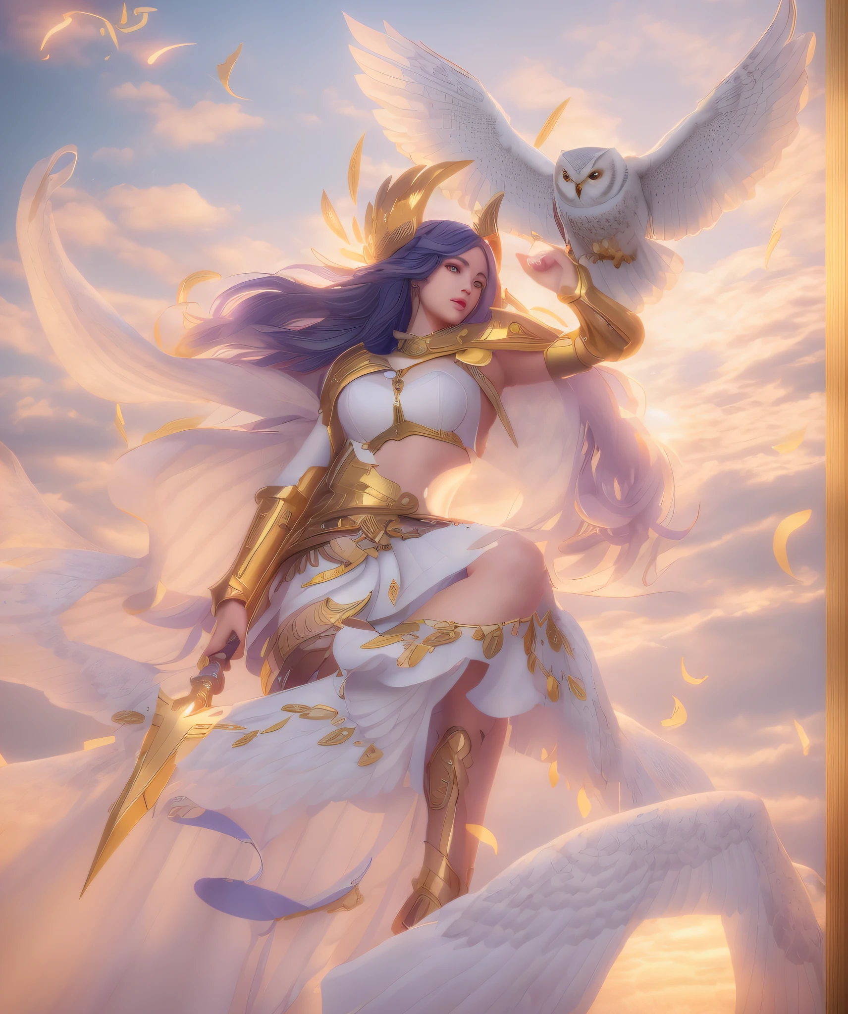 fullbody portrait of realistic athena goddess with the shield and an owl flying above her head, highly detailed, ultra detail, studio shoot, cinematic angle, 85mm prime lens, macro lens, iso 100, f/4, canon eos, canon 5d, --quality 100, --s 5000, --stylise 1250, vibrant details, hyperrealistic, octane render, 8k, best quality