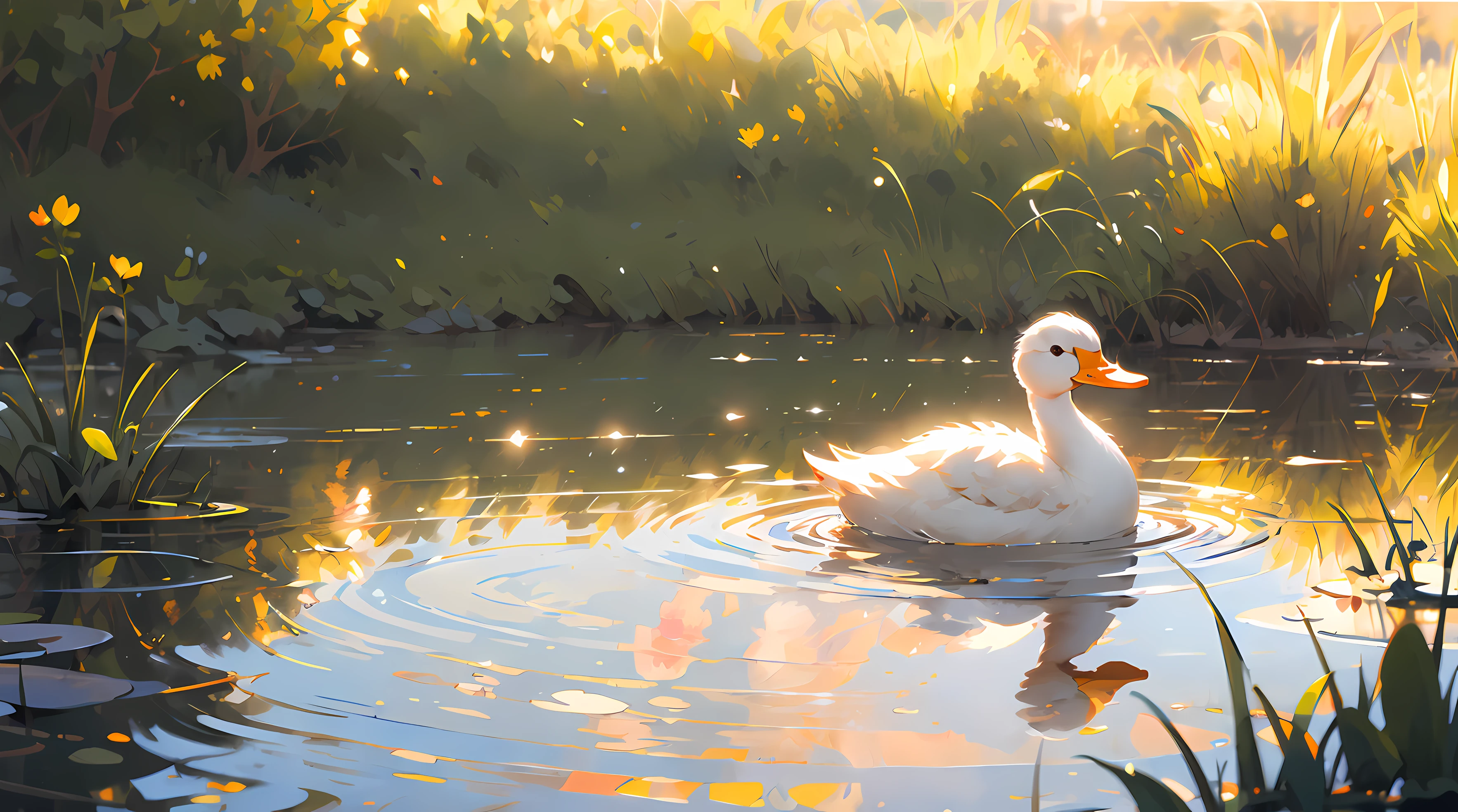 (masterpiece:1.2), best quality,PIXIV,duck, reflection,reflective water