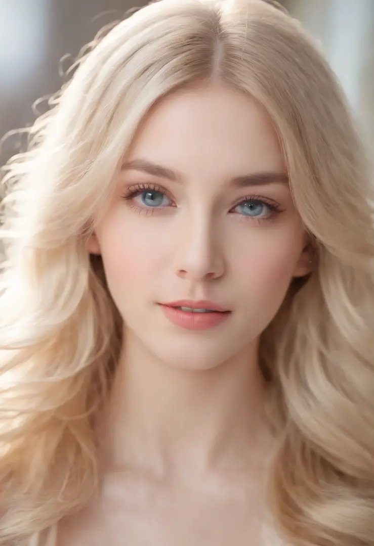1girl in, very disheveled hair, |a blond、Very beautiful long shiny hair、Very beautiful cute face、Lustrous and radiant beautiful skin、独奏、ultra-quality、Hard Focus、film grains、超A high resolution、​masterpiece、Lovely detailed crystal clear light blue eyes that ...