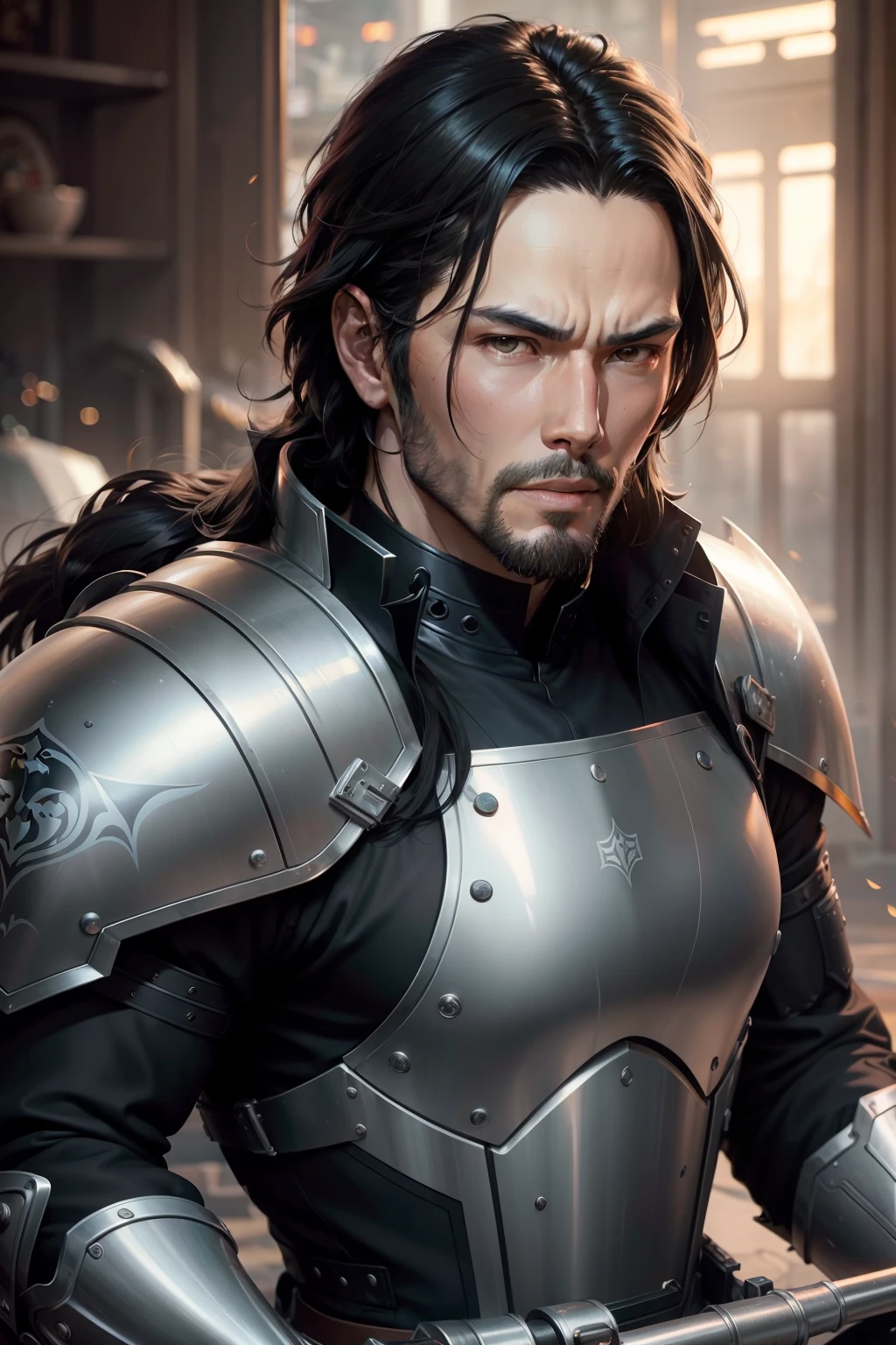 Close up portrait of a person in armor riding a large metallic black motorcycle, handsome guy in demon slayer art, Jets of Valorant, masayoshi suto and artgerm, Trending in art stations, heise jinyao, By Shinkai Makoto ( Apex Legends ), ross tran and bayard wu, by Yang J, chengwei pan on artstation