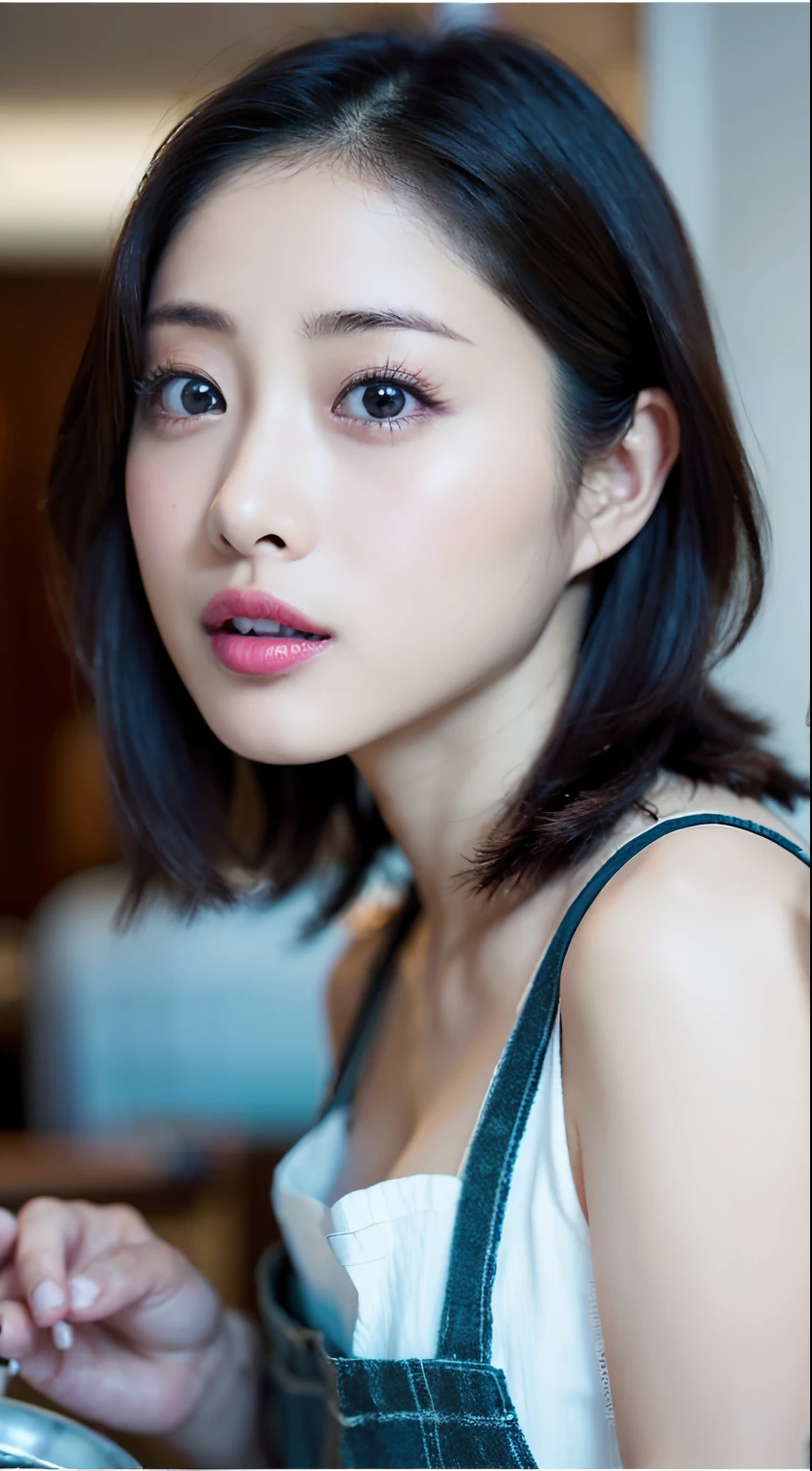 (((Off shot of Satomi Ishihara)))、(8K、Raw photography、top-quality、masuter piece:1.2)、Ultra-detail、ultra res、(realisitic、rialistic photo:1.37)、portlate、high-definition RAW color photography、Professional Photography、highly detailed and beautiful、ighly detailed、8K Picture Wallpaper、amazing detailed、huge filesize、Official art、Highly detailed CG Unity 8K wallpapers、highly detailed beautiful girl、extra detailed face、extremely detailed eye、highlydetailed skin、extremely detailed fingers、highly detailed nose、very detailed detailed mouth、Perfect Anatomy、Detailed background、Detailed clothing、1 girl、(20:1.2)、Cute  s、(Satomi Ishihara)、Realistic body、Petite、(white-skinned)、glistning skin、Glamour body、A darK-haired、a short bob、(bluntbangs: 1.2)、kawaii faces、Realistic face、Delicate eyes、Sauce order、((FULL BODYSHOT))、((Full nude and wearing an apron))、((Pull shot))、(Wearing a necklace)、((Frontal shot))、Looking at the camera、Contrapo、Dynamic Lighting、((huge tit:1.2))、Beautiful legs、Emphasize cleavage、 (Full nude Satomi Ishihara)、(((Big lips that sparkle)))