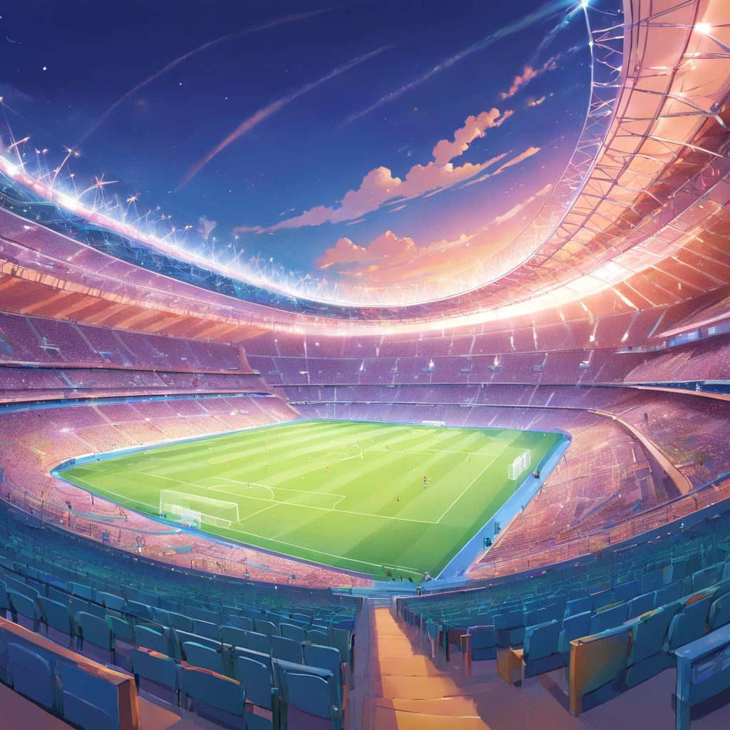 Create a captivating illustration of the iconic 1998 World Cup stadium, with the official logo of the event at the top left. Assurez-vous que le texte 'Coupe du Monde 1998 : The Hidden Secrets' appears in bright letters above the image.