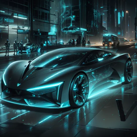 a futuristic car is parked at a gas station, a detailed matte painting by senior environment artist, cg society contest winner, retrofuturism, matte painting, matte drawing, concept art