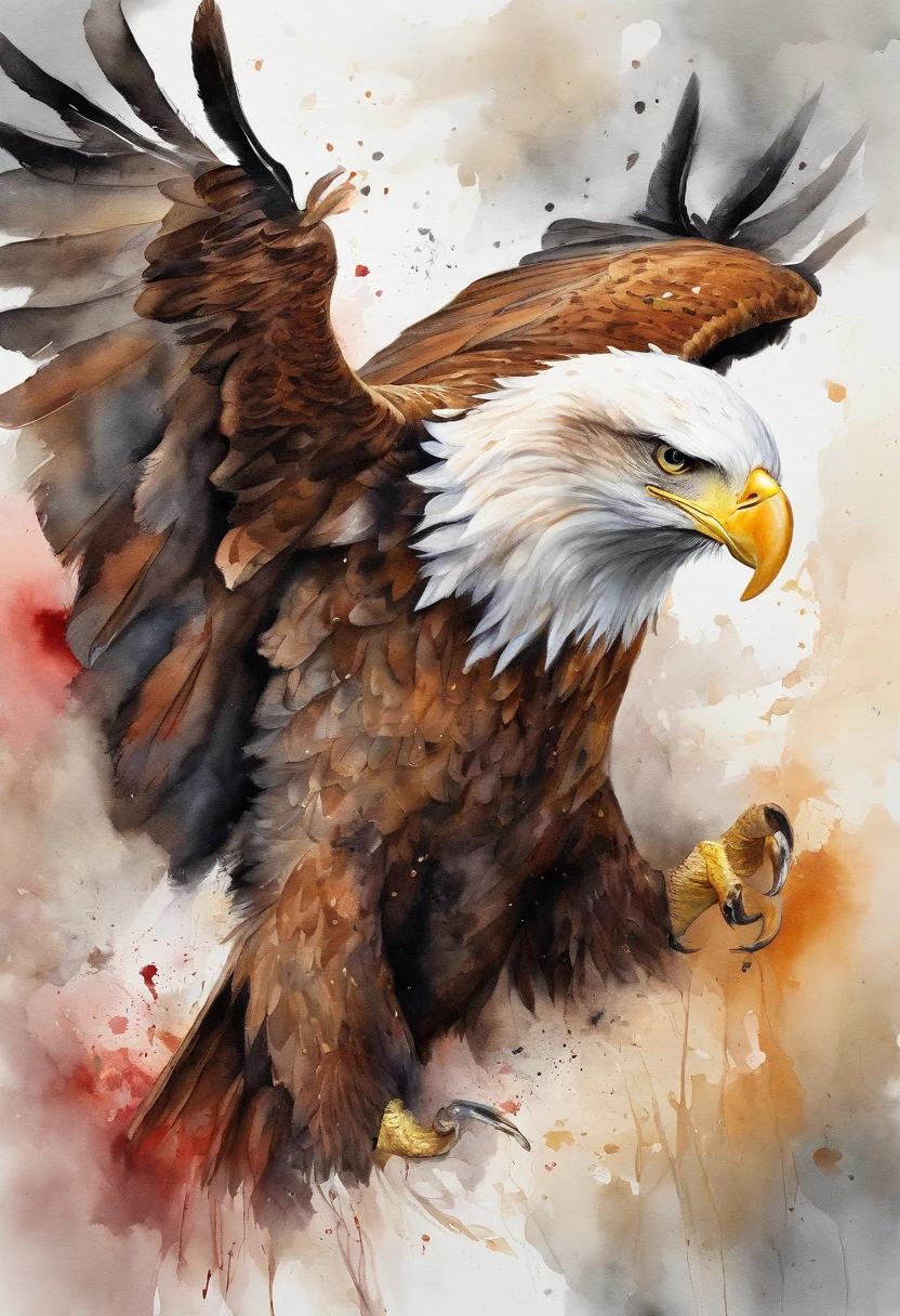 painting of an eagle with red wavy tails and yellow eyes, masterfully ...