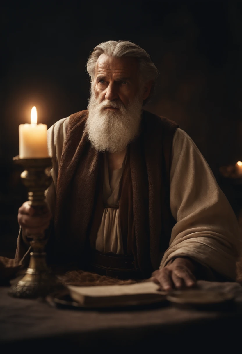 A Man With A White Beard And A Long White Beard Sitting At A Table With 