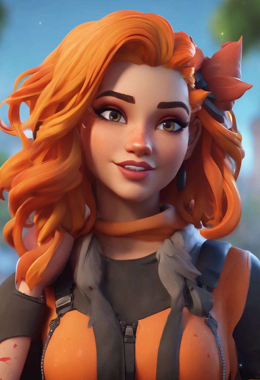 A close up of a woman with orange hair and a black top - SeaArt AI