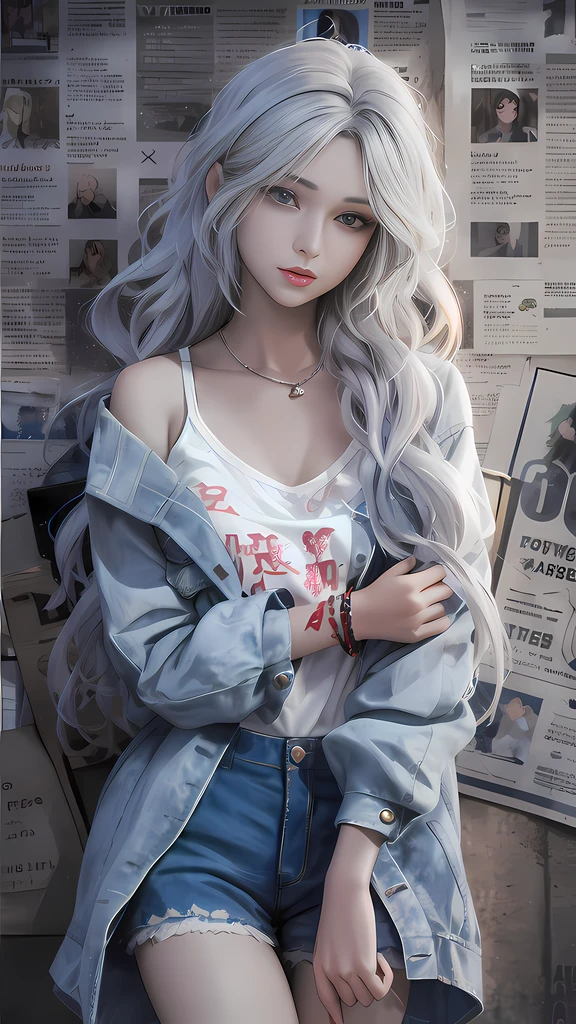 Nahaufnahme eines Mannes in Jacke und Hemd, Kunstwerke im Guviz-Stil, realistischer Anime-3D-Stil, Guviz, Mädchen mit weißen Haaren, 3D im Anime-Stil, Perfektes weißhaariges Mädchen, Anime-inspiriert, realistischer Kunststil, Anime-Realismus-Stil, urban girl fanart, Anime-Stil. 8K, Mädchen silberne Haare