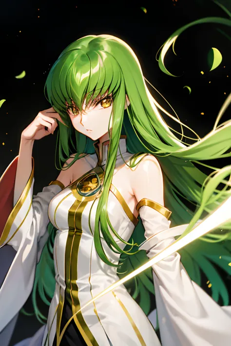 An ultra-high picture quality, Lelouch of the Rebellion, nffsw, Green hair, Longhaire, Simple white robe, Upper body