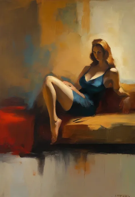 A painting of a woman with her eyes closed, 1930s ((golden ratio}} laying  on the sofa after a long night on the town, a sensual painting, a Beautiful  expressive painting, Wadim Kashin.