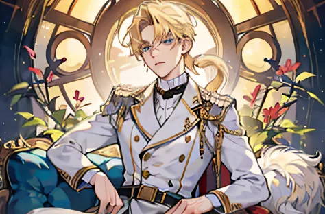 male people，adolable，blond hairbl， 8K, Super detail，White leather shoes，Masterpiece，beast ear，Beast tail