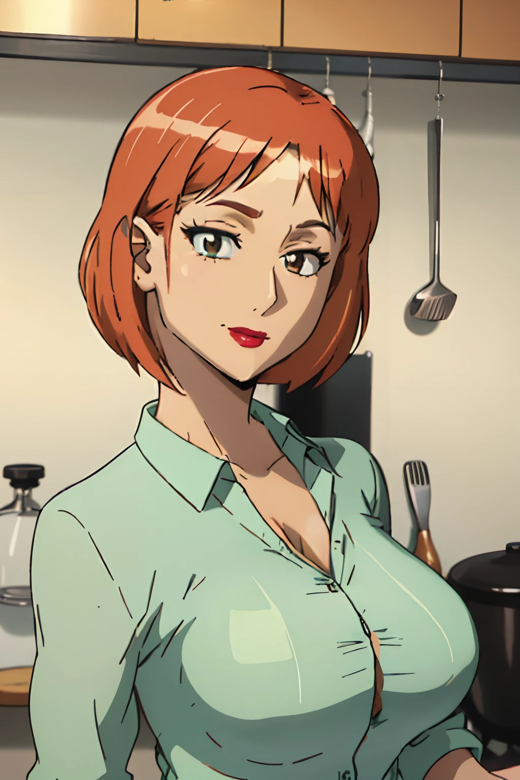 Anime woman in a kitchen with a pan and a frying pan - SeaArt AI