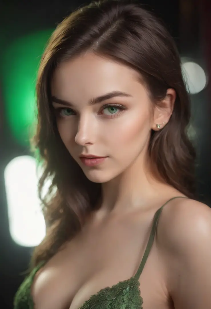 Femme Arafed, Sexy green eyed girl without naked clothes, Huge sagging. Portrait Sophie Mudd, cheveux bruns et grands yeux, selfie of a young woman, Yeux de chambre, Violet Myers, sans maquillage, maquillage naturel, looking straight at camera, Visage avec...