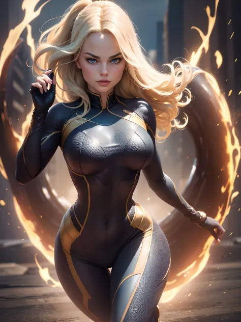 margot robbie in a fantastic 4 costume, fantastic four costume, full body, ((best quality)), ((selected:1.4)) super resolution, ...