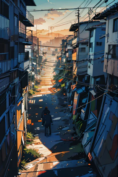 pintura digital expressiva, São Paulo, favela, pollution, lixo, Larger view, Antenas (imagem panoramica de longe distante) detal...
