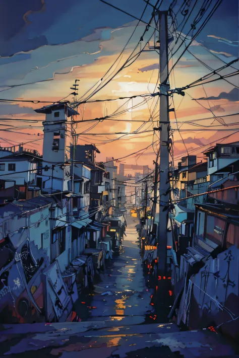 pintura digital expressiva, City of São Paulo, favela, pollution, lixo, caos visual, Larger view, Antenas (imagem panoramica de ...