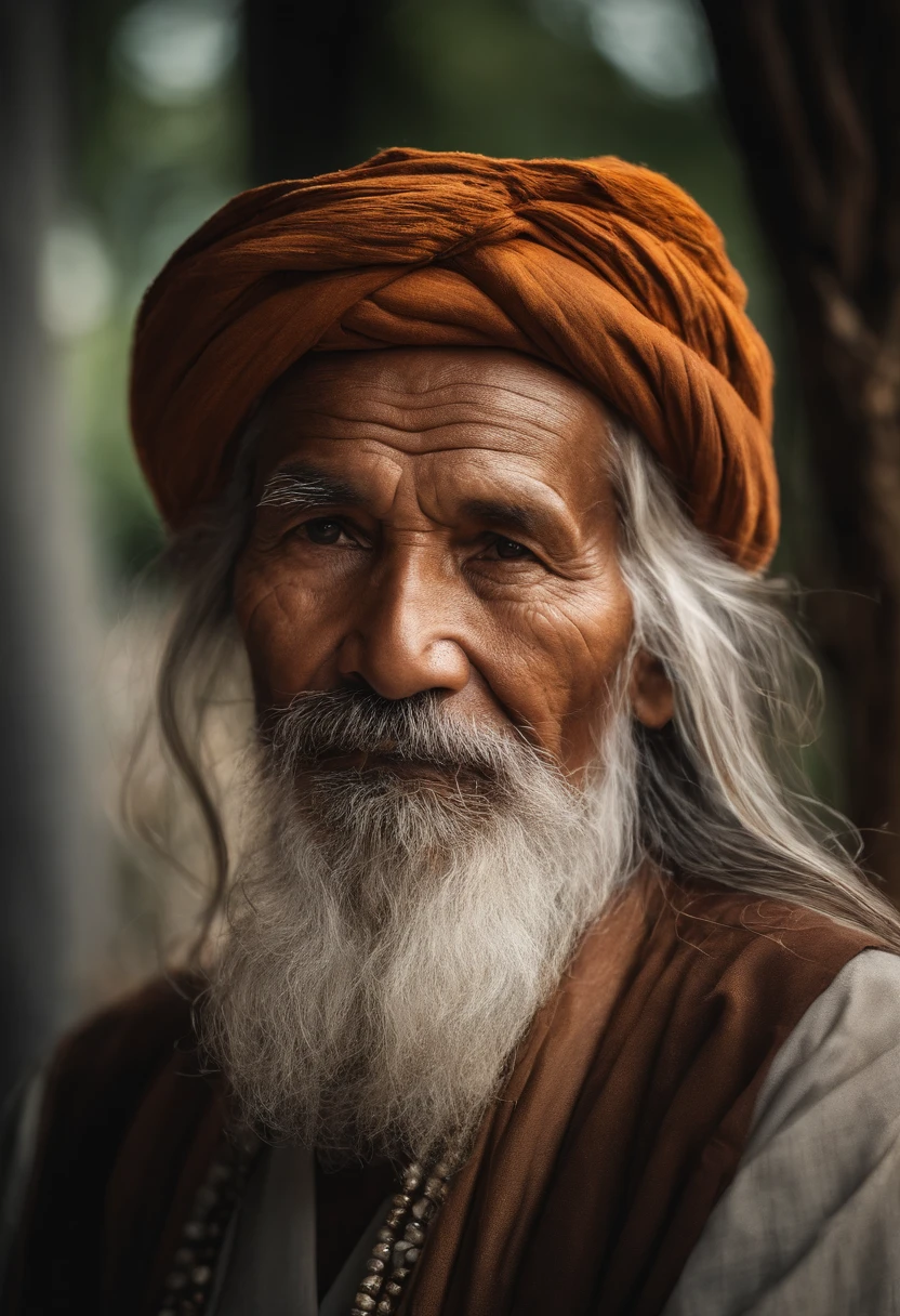 with a long hair ，An Arafeld man wearing a hat with a stick, 60 year old , man portrait, sharp looking portrait, peaceful expression, Wise old man, stunning portrait, Beautiful portrait, portrait photo of an old man, Old man, a old man, Serene expression, portrait of monk, of an old man, Portrait of an old man, Perfectly centered portrait