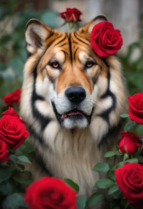 lobo com rosas