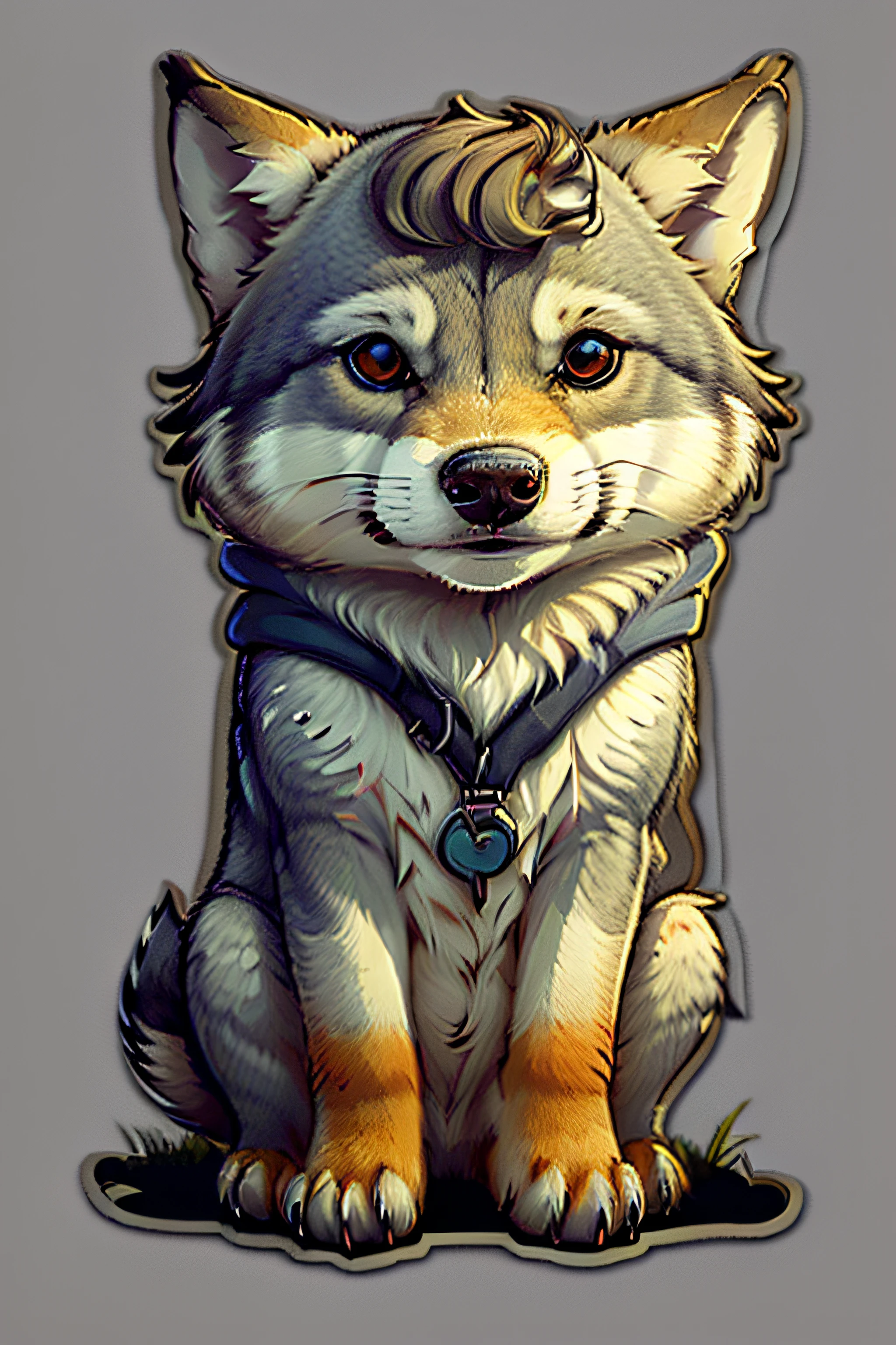 "((Pegatinas)),Fondo blanco,fondo sencillo,Arte conceptuale,baches artee, pegatinas pegatina, pegatina, cute carteoon of a amigable lobo with big, ojos expresivos. (Lobos, Animales bonitos, carteoon, lobo, adorable, bosque, naturaleza, amigable, Diseño simple, arte, Pegatinas, Fondo blanco)"