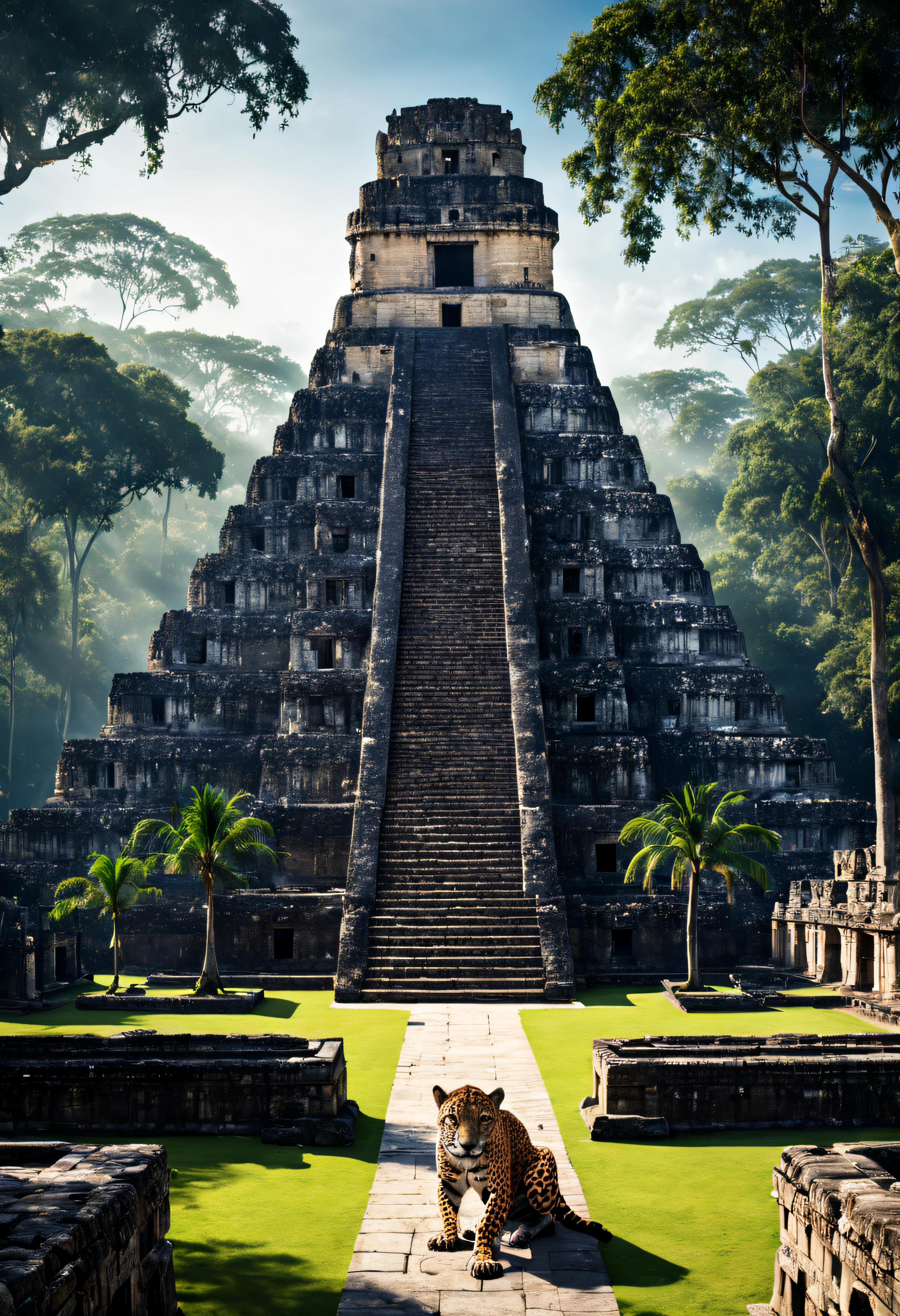 صورة ملحمية لمعبد جاكوار العظيم, سينمائي, ساحة, الأشجار, غابة, مدينة المايا, تحفة, أفضل جودة