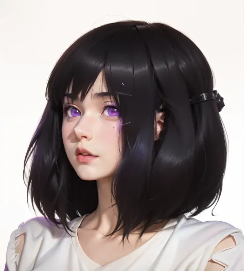 Close-up of man with black hair and purple eyes, semirealistic anime style, anime realism style, anime styled 3d, realistic anim...