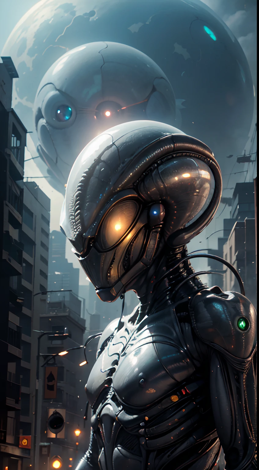 (Alien Invasion:1.3), city, destroy, Illustration, cinematic light, high resolution, best quality, ultra detailed, masterpiece,