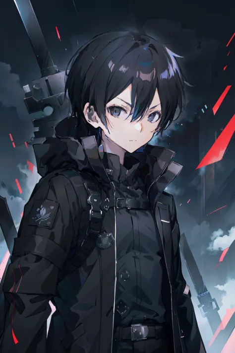Anime man in a black coat,nigth， Black eyes，black clouds，inspired by Masanobu Okumura, Kazuto Okada。badass anime 8 K, anime hand...