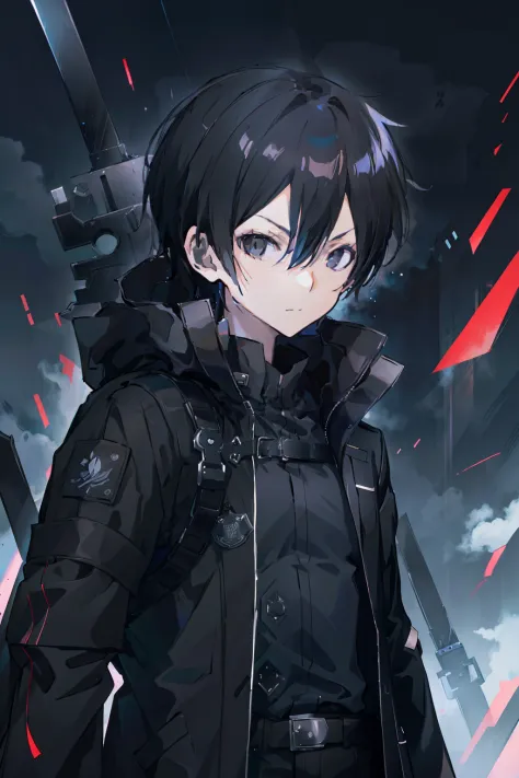 anime man in a black coat,nigth， black eyes，black clouds，inspired by masanobu okumura, kazuto okada。badass anime 8 k, anime hand...