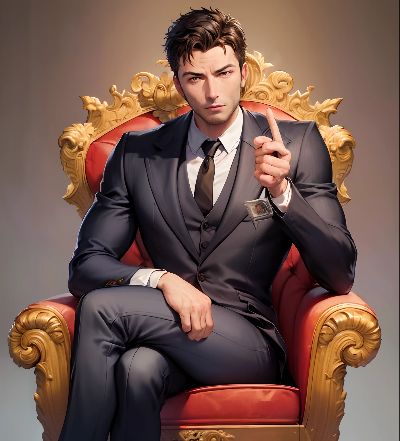 arafed image of a man sitting in a chair with money, the wolf of wall street, style of donato giancola, king of capitalism, taron egerton as wolverine, by Drew Tucker, fan art, phil noto comicbook cover art, gta v loading screen art, fanart, tyler durden, by John La Gatta, background artwork