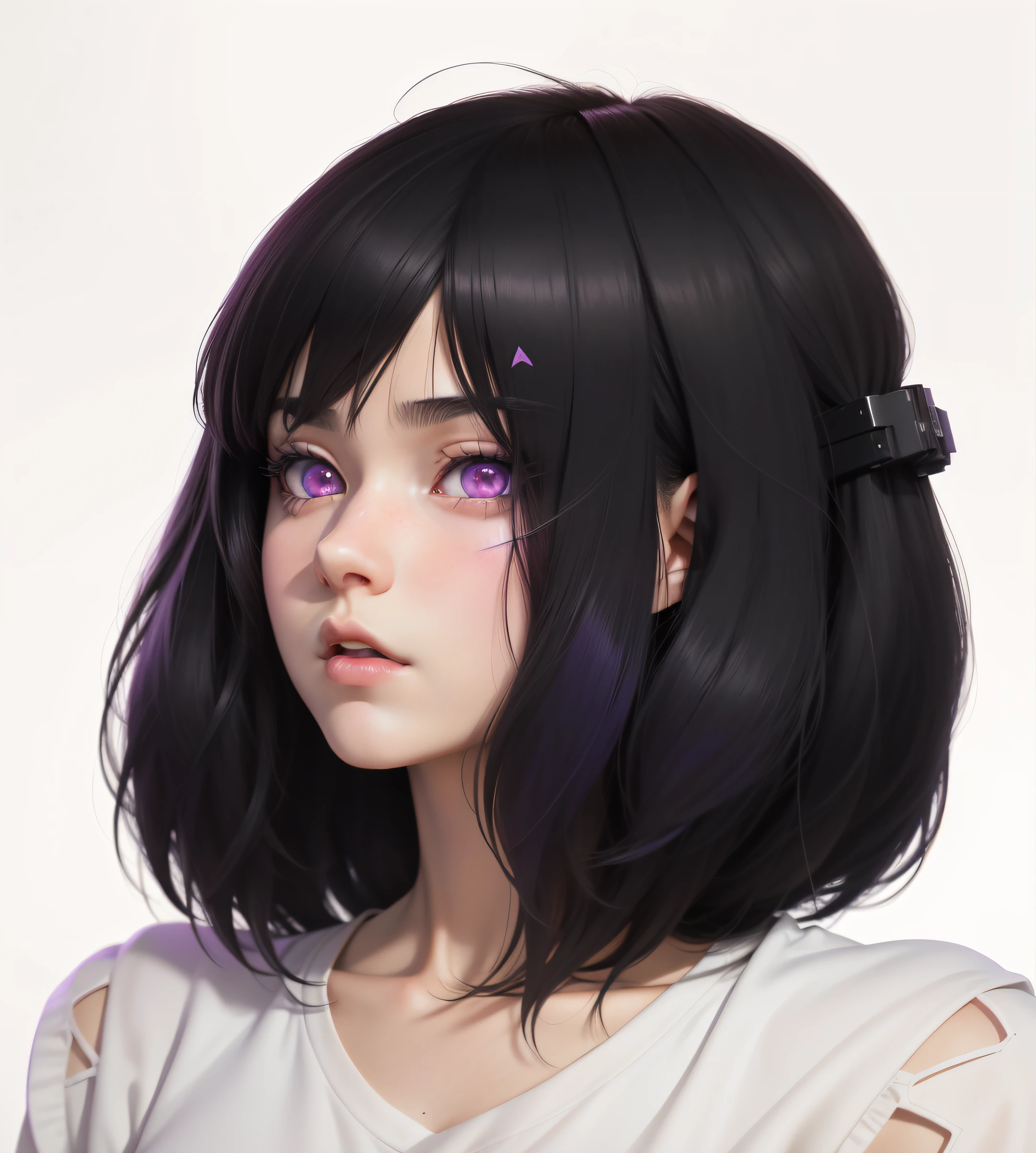 Close-up of man with black hair and purple eyes, semirealistic anime style, anime realism style, anime styled 3d, realistic anime style, semi realistic anime, Anime style. 8K, realistic anime 3 d style, Stylized as anime, Detailed anime soft face, realistic anime style, anime stylized, realistic young anime girl, anime style portrait, Epic 3D abstract emo girl, Short student of emo art, Anime style. 8K, Random Pose, Emo anime girl, anime styled 3d, 17 years old - anime gothic girl, modern anime style, single character full body
