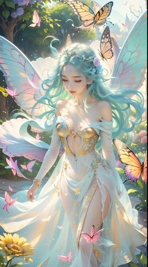 Craft an enchanting image featuring a floral fairy as the central
