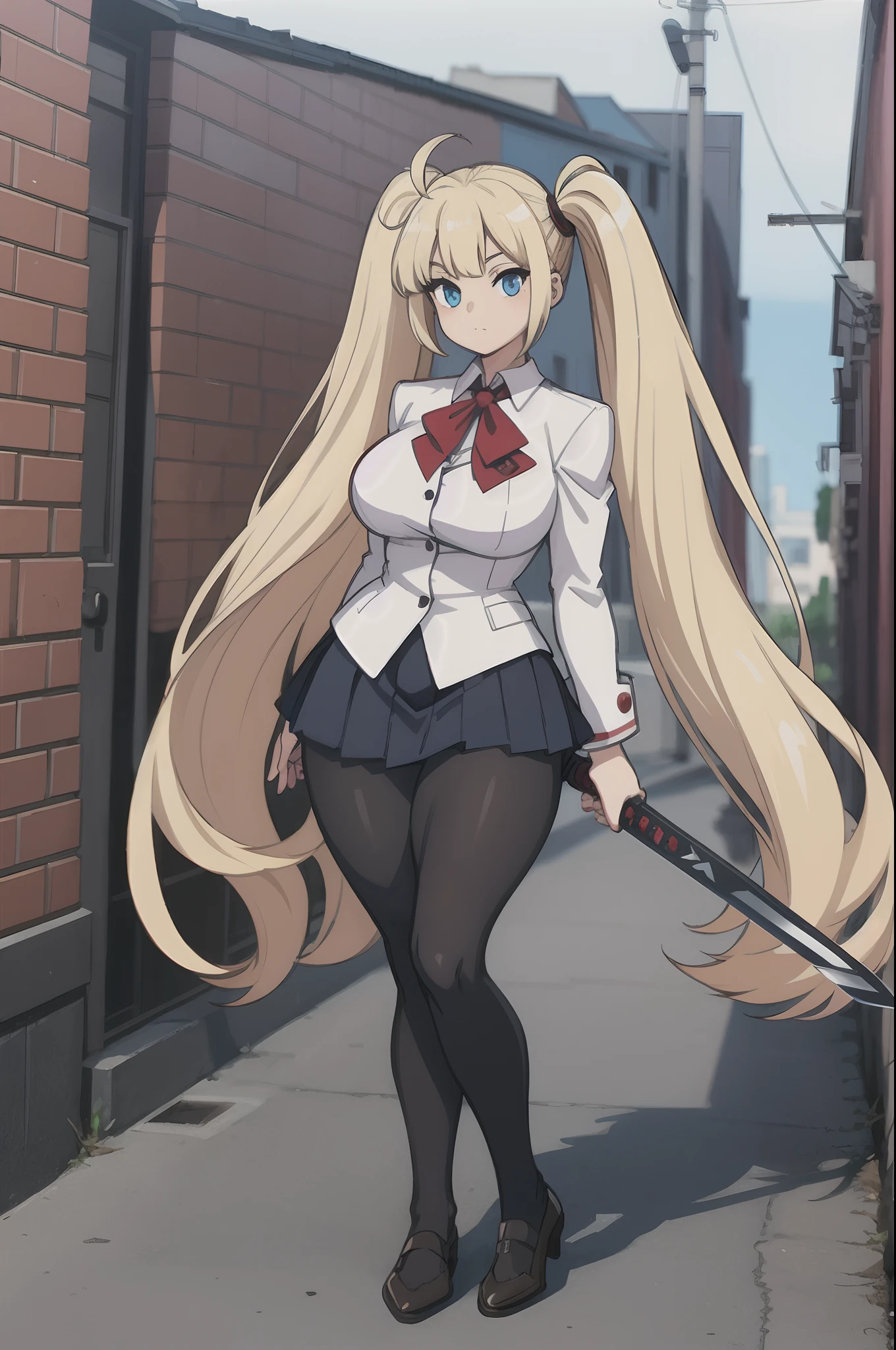 Anime girl with long blonde hair and a bow in a skirt - SeaArt AI