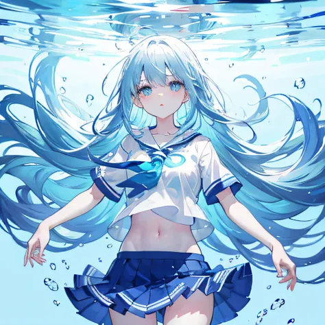 A close up of a anime girl with blue hair and a white top - SeaArt AI