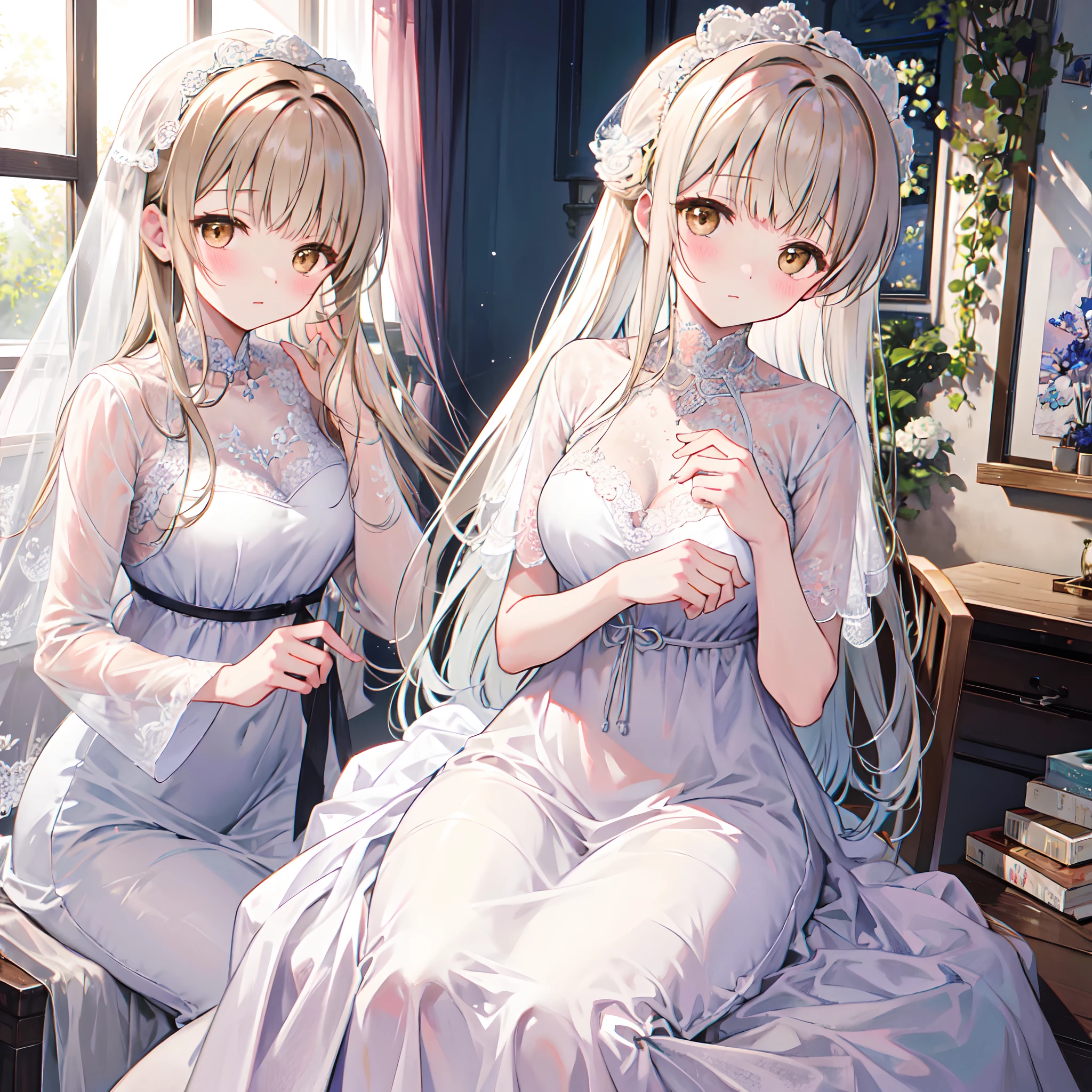 Mahiru Shiina、vestido de novia blanco、solamente