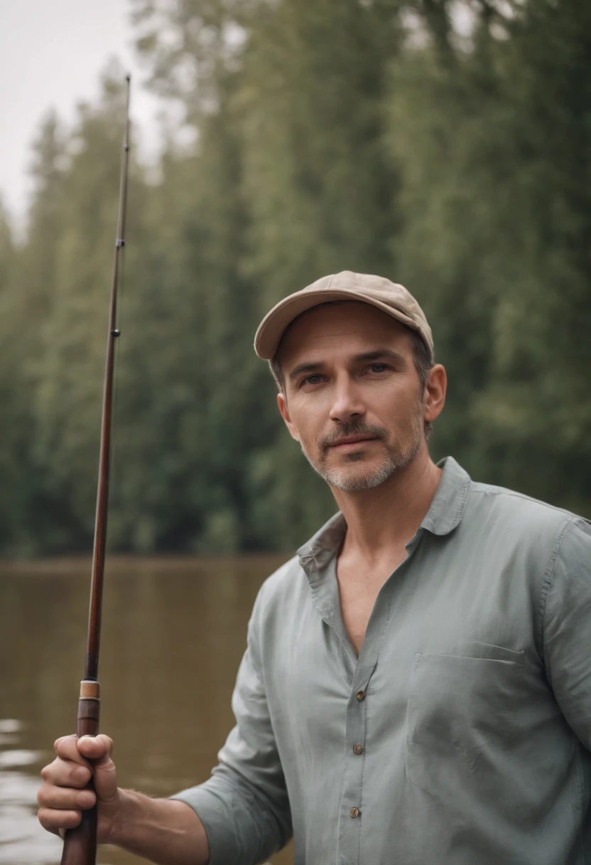 A man is standing in a boat, holding a fishing rod in his hands.