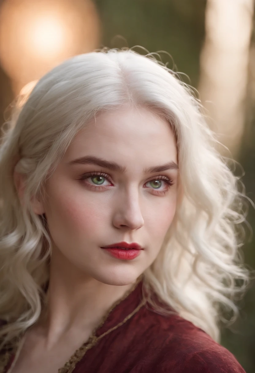 (((a deep reddish wound crosses her left cheek))) fair complexion, woman around 19 years old, natural white hair, distinctive green eyes, wearing kohl, slender and graceful, beautiful, candlelight in a medieval setting, ultra sharp focus, realistic shot, medieval female clothes, tetradic colors (scar:1.4)