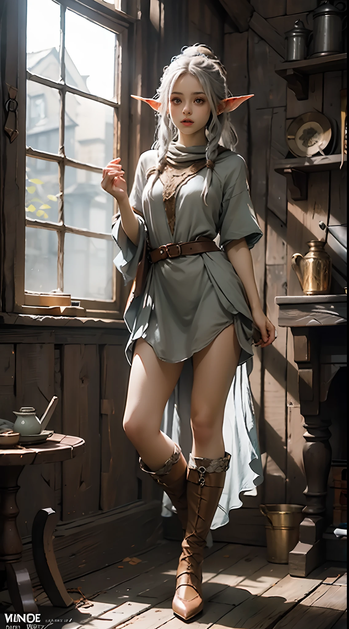 Beautiful woman in ranger clothes, ghost costume, concept art, character costume, RPGGnome, full body shot