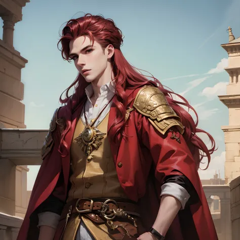 Young guy, archer, long red hair, funny, fantasy