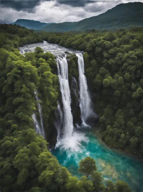 a beautiful shots of waterfall, a drone shots, highly details, realistic image,