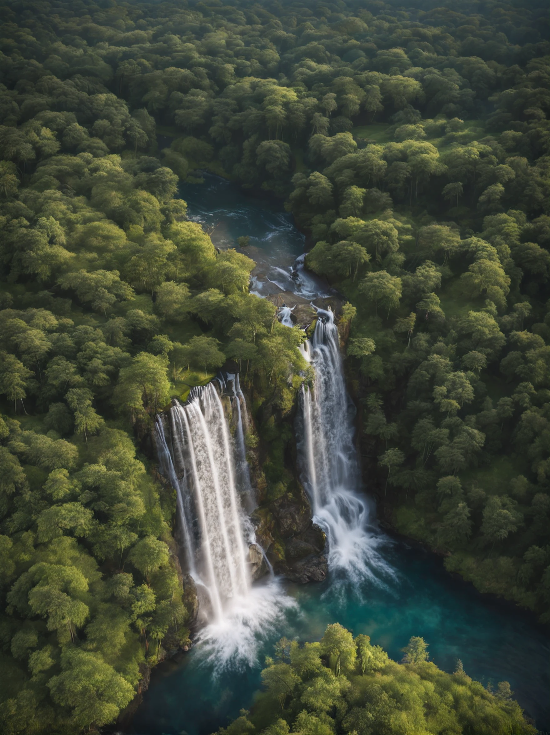 A beautiful shots of waterfall, a drone shots, highly details, realistic image,