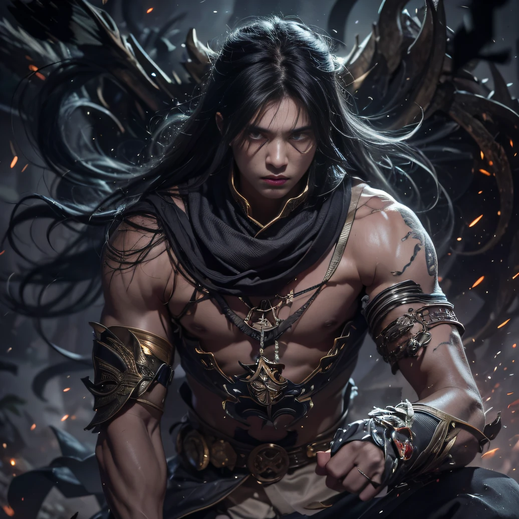 （Explosive ruins）eyes filled with angry，He clenched his fists，Rush up，Deliver a fatal blow to your opponent，full bodyesbian，Full Body Male Mage 32K（tmasterpiece，k hd，hyper HD，32K）Long flowing black hair，Campsite size，zydink， a color， patriot （废墟）， （Linen batik scarf）， Angry fighting stance， looking at the ground， Batik linen bandana， Chinese python pattern long-sleeved garment， （Abstract corpse splashes：1.2）， Dark clouds lightning background，fracture（realisticlying：1.4），Black color hair，Flour fluttering，Background fog， A high resolution， the detail， RAW photogr， Sharp Re， Nikon D850 Film Stock Photo by Jefferies Lee 4 Kodak Portra 400 Camera F1.6 shots, Rich colors, ultra-realistic vivid textures, Dramatic lighting, Unreal Engine Art Station Trend, cinestir 800，Flowing black hair,（（（Male mage））），The male mage was furious，Ambition to get a driver's license，
How can it be expected to draw a dungeon。
Heroic and beautiful photos，
Staggering on the bed！